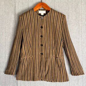 90s Vintage 90s Jones New York Linen Blend Tan Blue Green Strip Collarless Blaze